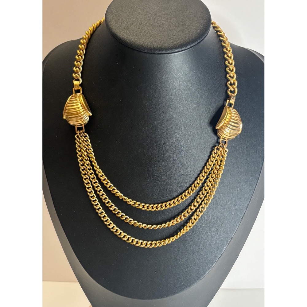Vintage 1950s Coro Necklace Classic Multi Strand Ribbed Shell Accents 17"